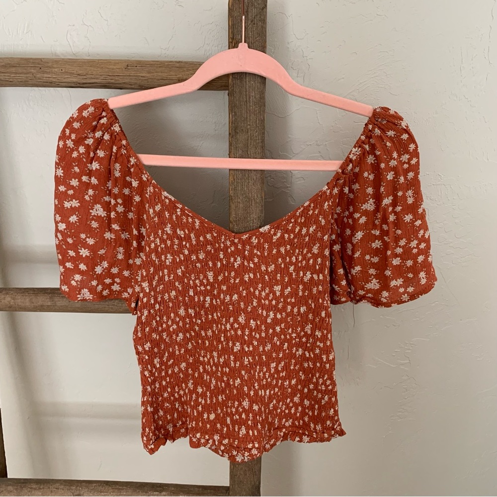 NWOT Smocked Cropped Rust Orange Top